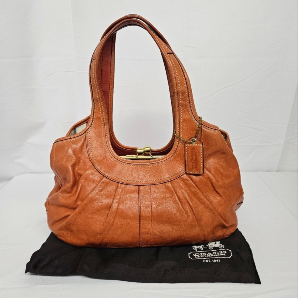 Coach Ergo Leather Kisslock Frams Handbag In Orange